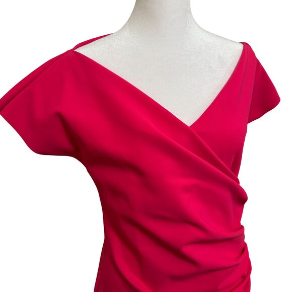 Chiara Boni Hot Pink Rouched Cocktail Dress Size 48 US 12 Knee Length Cap Sleeve - Picture 2 of 6